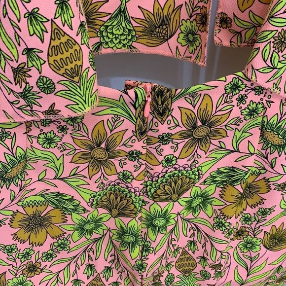 H&M Size 8 V Neck Sleeveless Tie Strap Zip Back Orange Green Gold Shorts Romper - Picture 8 of 12